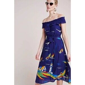 Anthropologie 52 Conversation Colloquial Boat Off Shoulder Midi Dress 2 Nautical